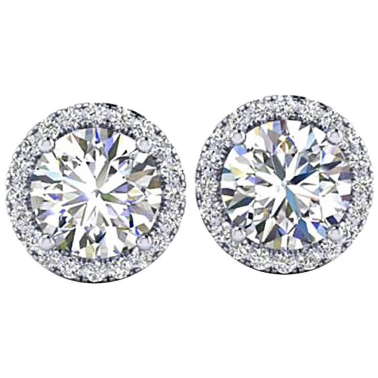 Ferrucci GIA Certified 2.15 Carat Diamond Platinum Halo Stud Earrings