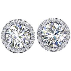 Ferrucci GIA Certified 2.15 Carat Diamond Platinum Halo Stud Earrings 3