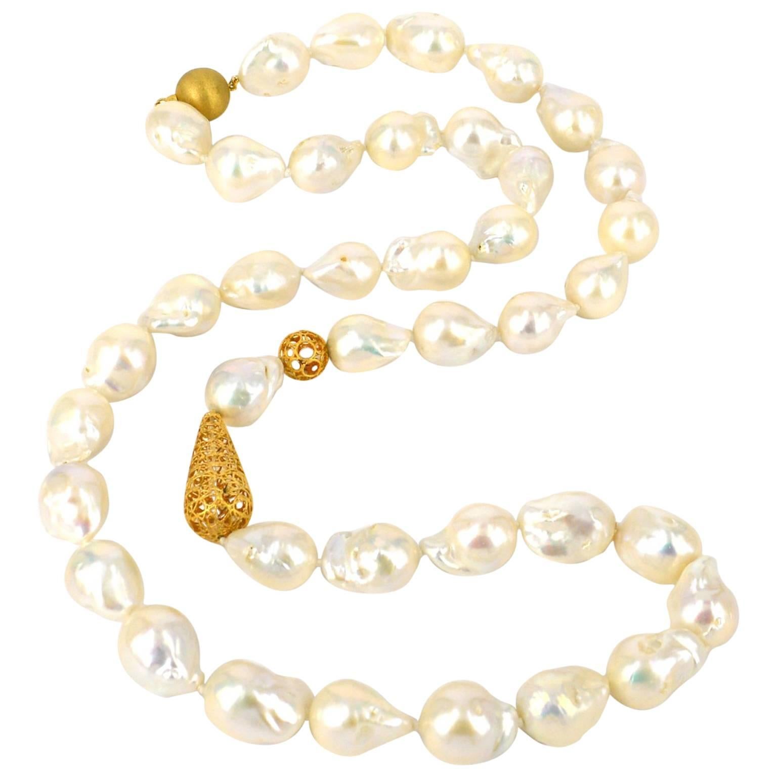 Decadent Jewels Large Baroque Pearl Long 18k Gold Necklace