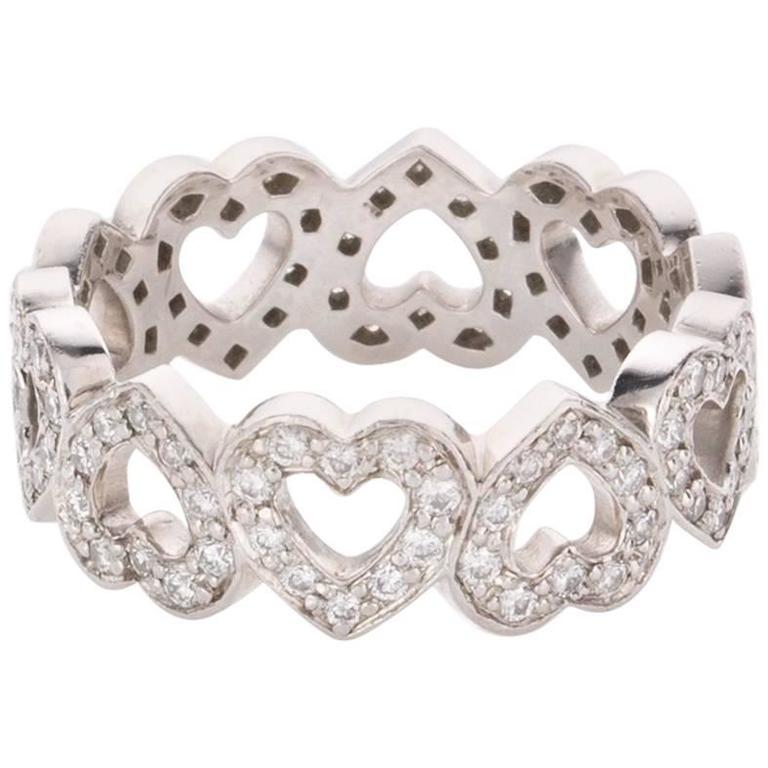 Tiffany and Co. Diamond Platinum Open Heart Motif Band Ring at 1stDibs
