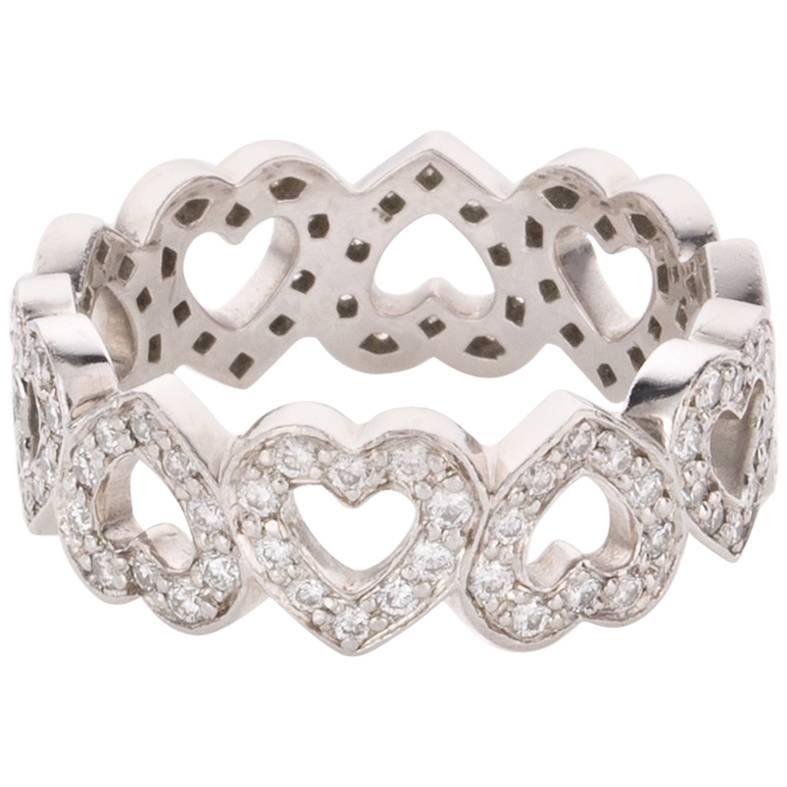Tiffany & Co. Diamond Platinum Open Heart Motif Band Ring