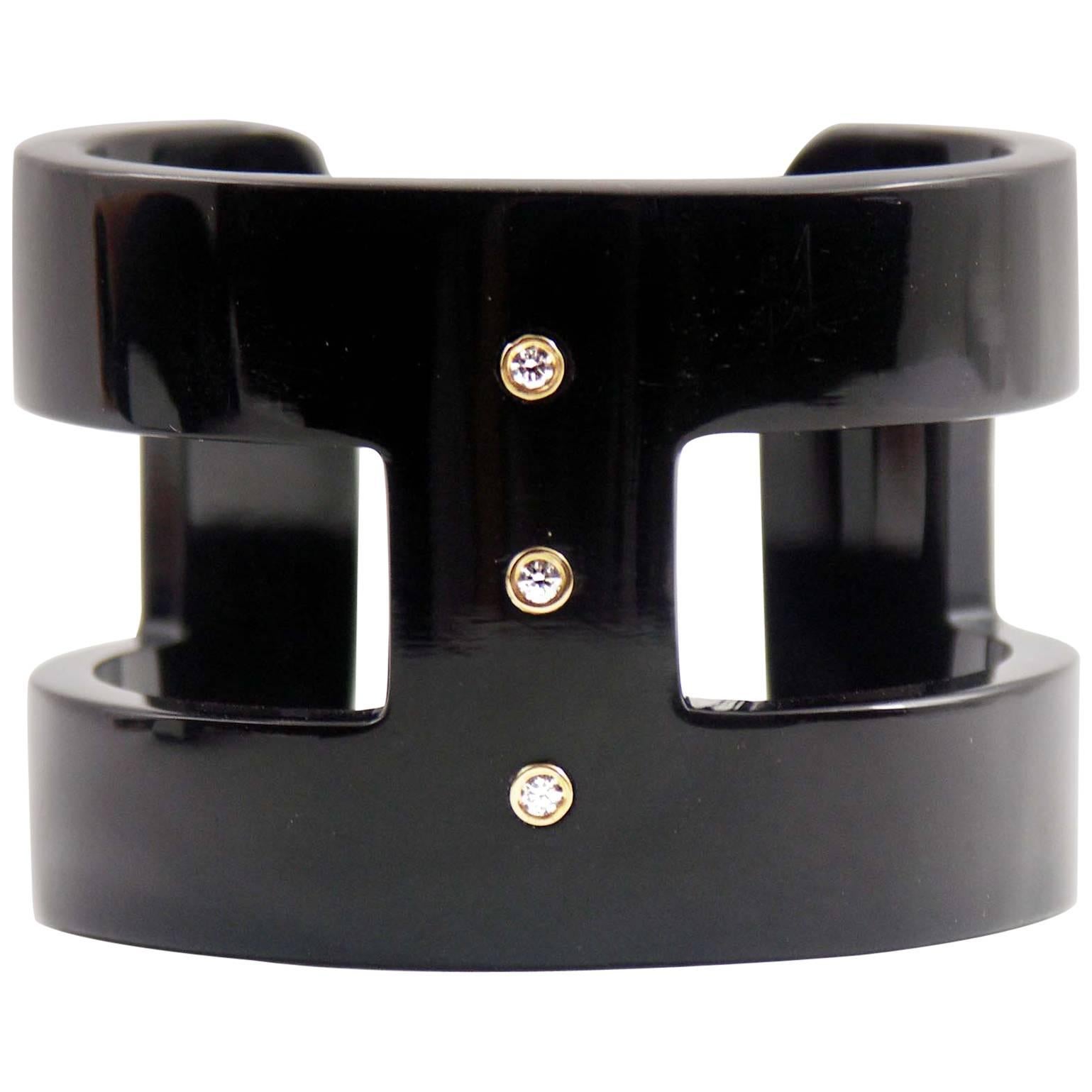 Black Horn Bracelet with Diamonds and Gold