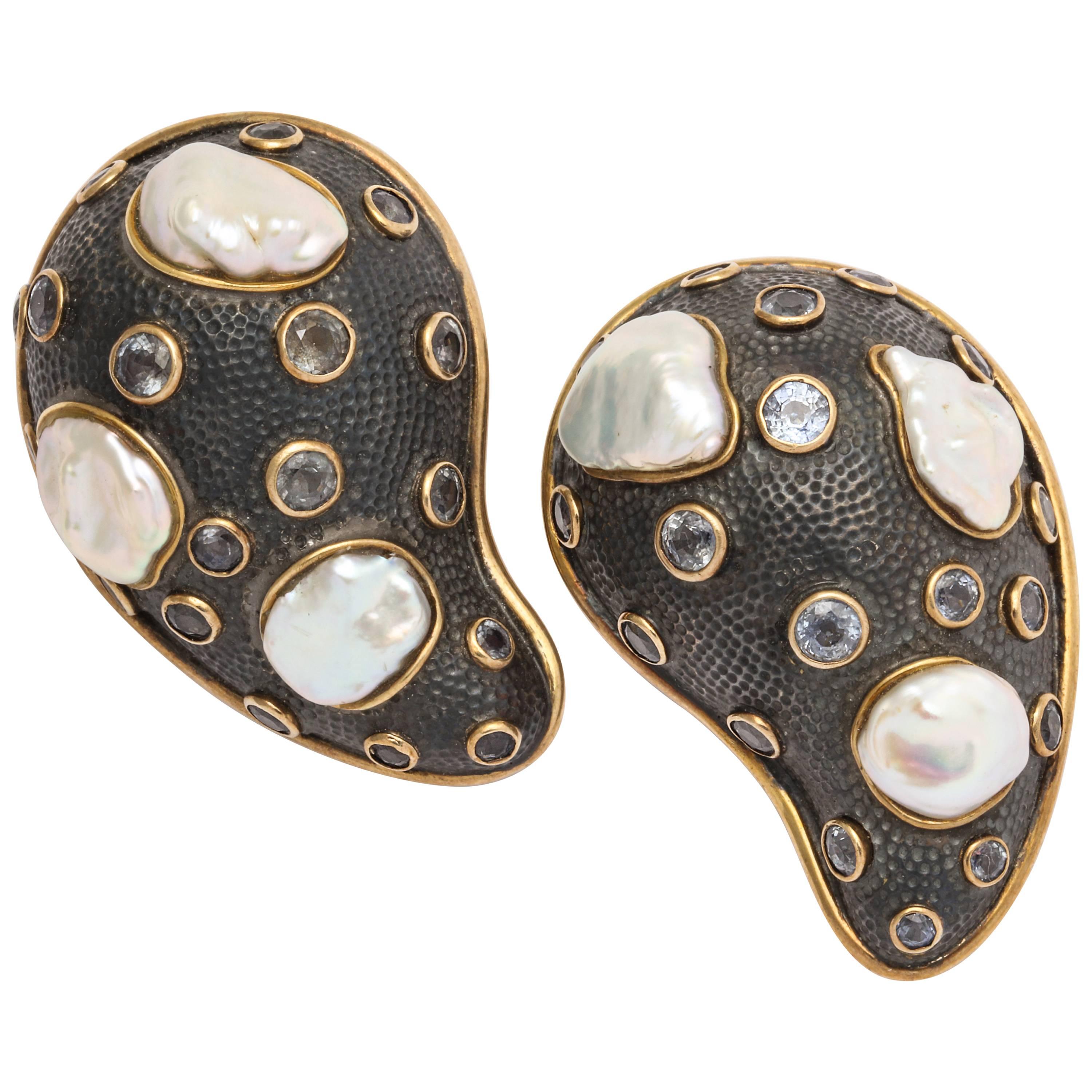 Marilyn Cooperman Pair of Pearl and Moonstone Paisley Pins