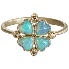 Dalben Opal Diamond and Gold Four-Leaf Clover Little Ring