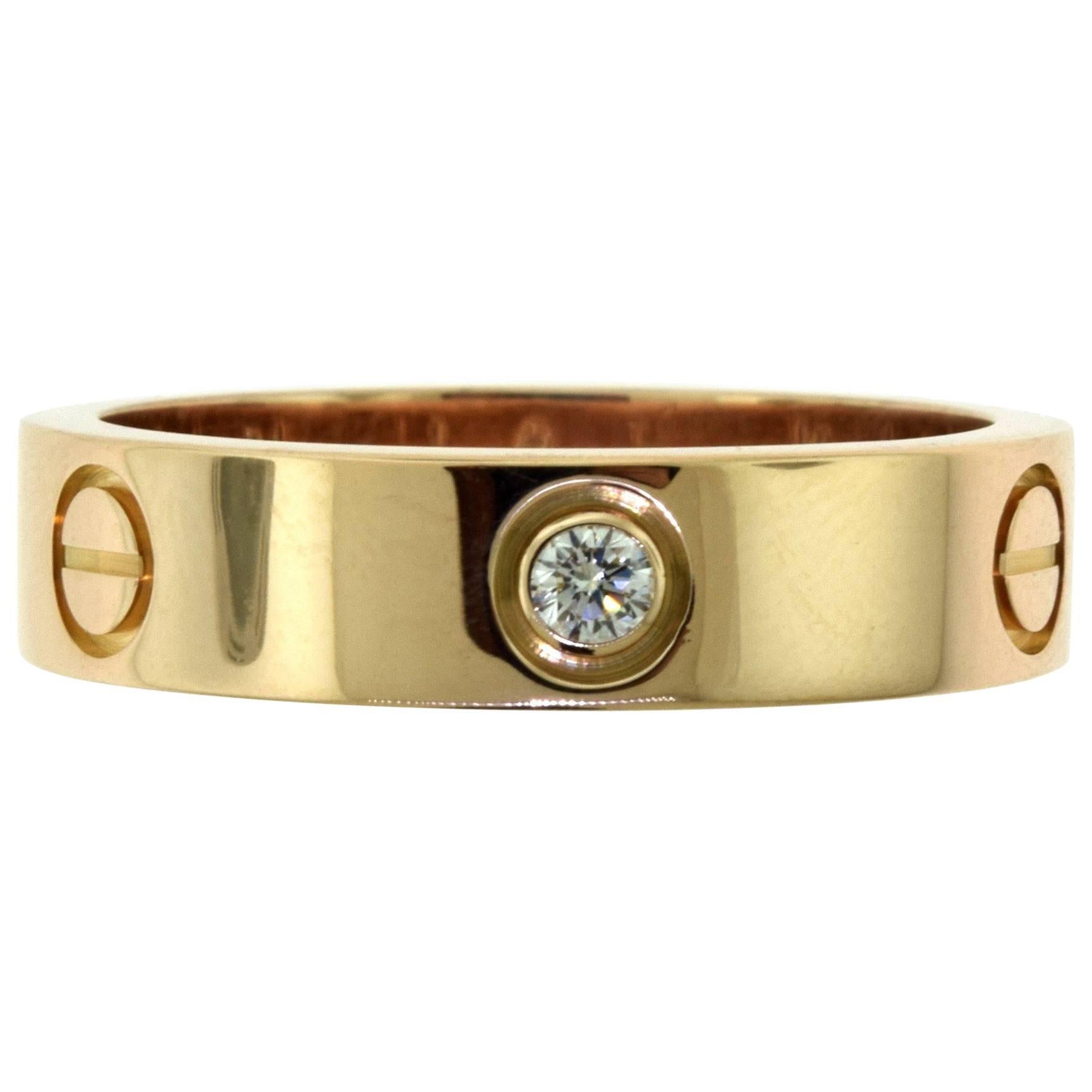 Cartier Love Ring in 18 Karat Rose Gold with Three Diamonds For Sale
