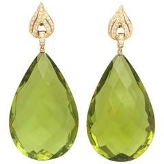 Impressive Faceted Green Amber Diamond and Gold Drop Earrings by Michael Kanners 7