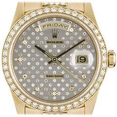 Rolex oro giallo quadrante con diamanti incastonati Raro orologio da polso Pleiade Day-Date
