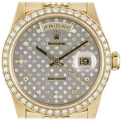 Rolex Yellow Gold Diamond Dial Diamond Set Rare Pleiade Day-Date Wristwatch 7