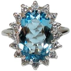 Aquamarine Diamond Halo White Gold Ring 11