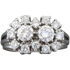 Classical 1950s Two-Stone 1.14 Carat Brilliant Cut Diamond White Gold Ring 7
