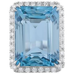 19.44 Carat Emerald-Cut Aquamarine Diamond Platinum Ring 2