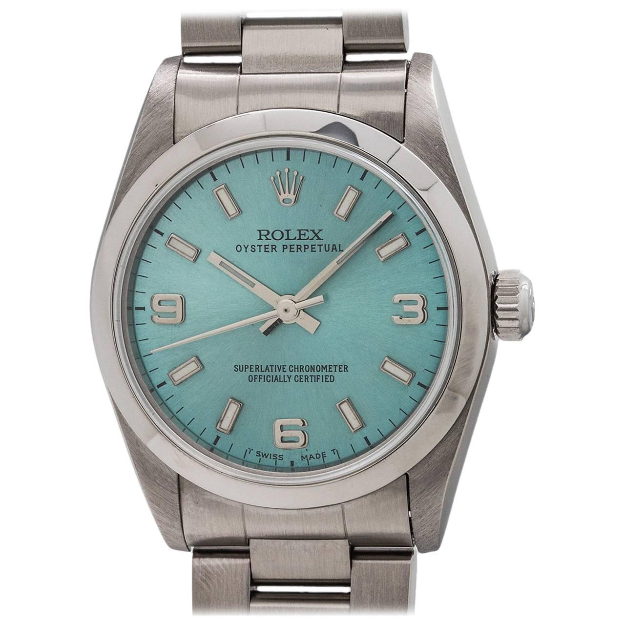 Rolex Stainless Steel Oyster Perpetual Ice Blue Wristwatch Ref 77080