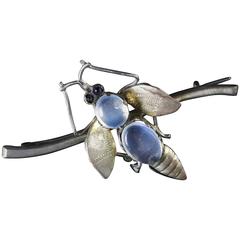 Antique Victorian Moonstone Silver Bug, circa 1900 Brooch