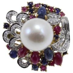 Luise Gold Diamond Sapphire Ruby Pearl Cluster Ring 12