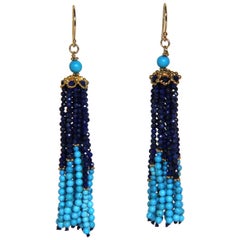 Marina J Turquoise and Lapis Tassel Earrings