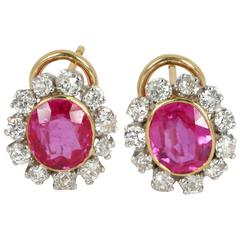 Beautiful Burmese Pink Sapphire Diamond White and Yellow Gold Earrings