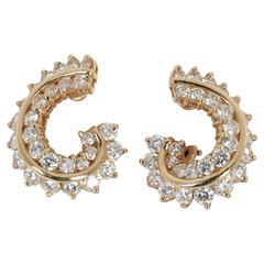 3 Carat Diamonds Yellow Gold Swirl Earrings 4