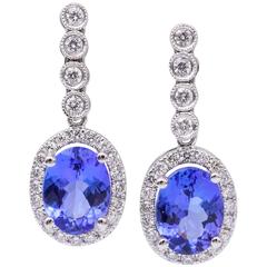 2.60 Carats Oval Shape Tanzanites Diamond White Gold Dangle Earrings 4