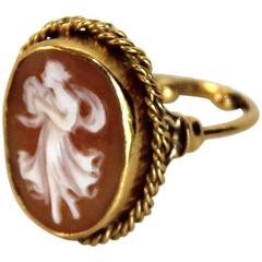 Antique Marina J Cameo Gold Ring