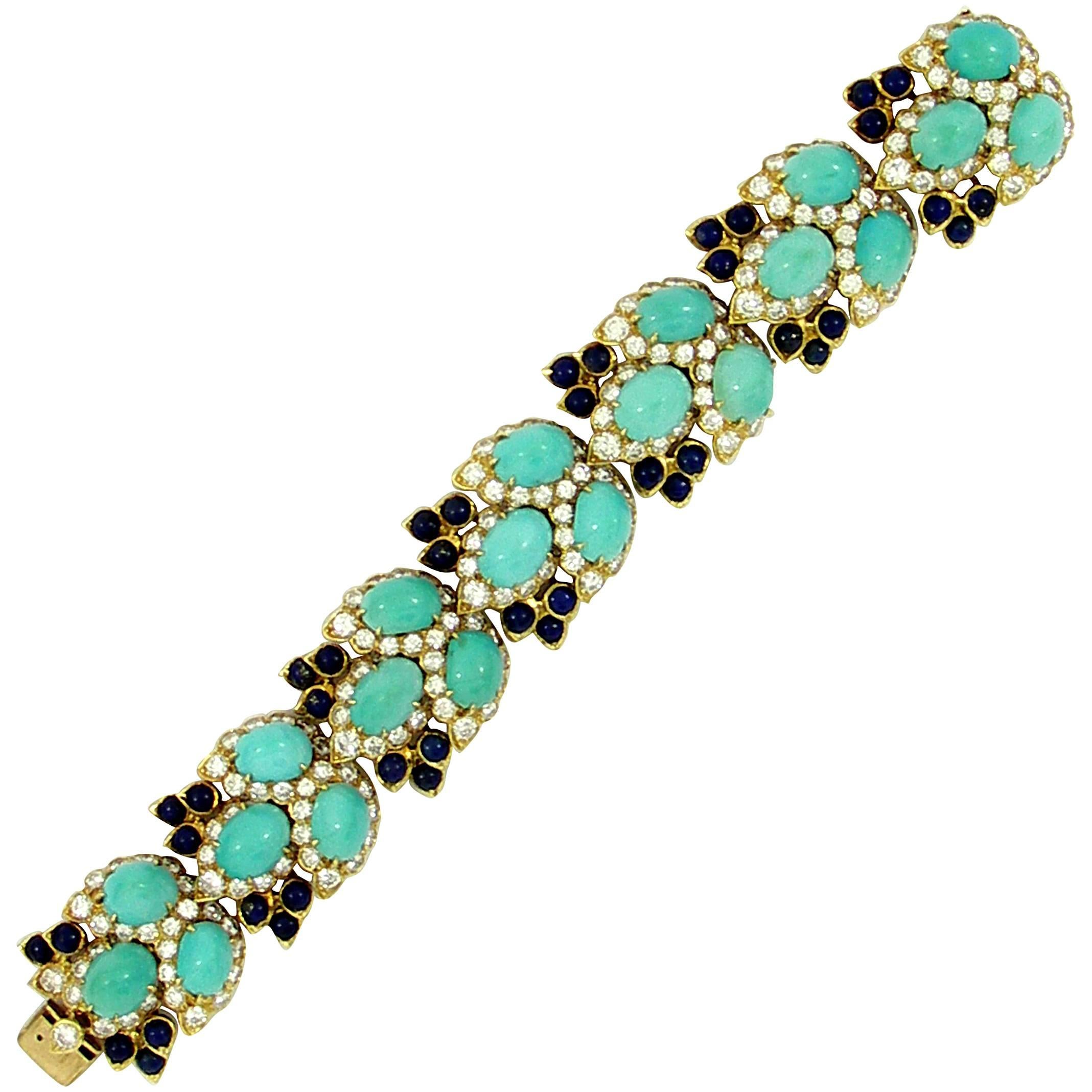 Lapis Turquoise Diamond Gold Bracelet