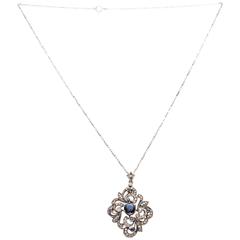 1890s Sapphire Diamond Sterling Silver Yellow Gold Pendant 10