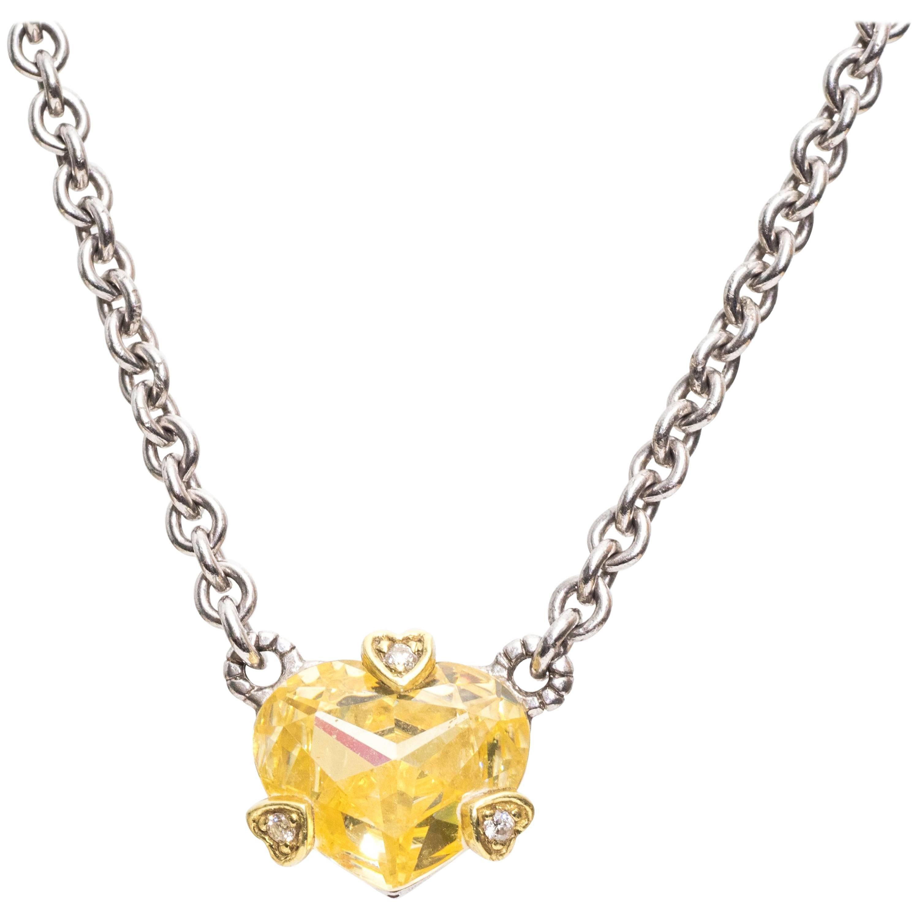 1990s Judith Ripka Topaz Diamond Yellow Gold Necklace