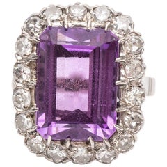 1940s Amethyst Diamond Gold Platinum Cocktail Ring