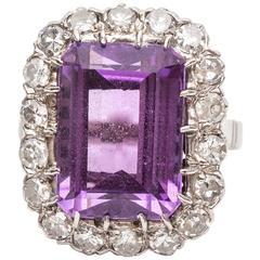1940s Amethyst Diamond Gold Platinum Cocktail Ring 4