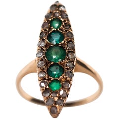 1880s Victorian Emerald Diamond Yellow Gold Engagement Ring