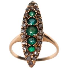 1880s Victorian Emerald Diamond Yellow Gold Engagement Ring 2