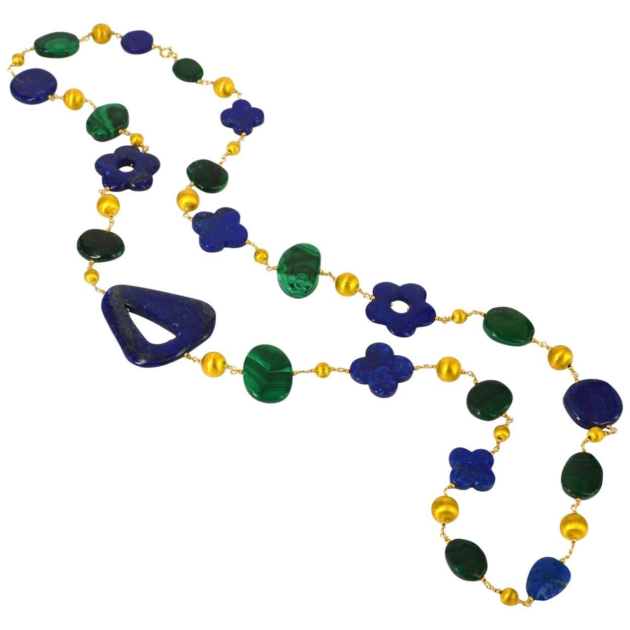 Lapis Lazuli Malachite Gold Necklace