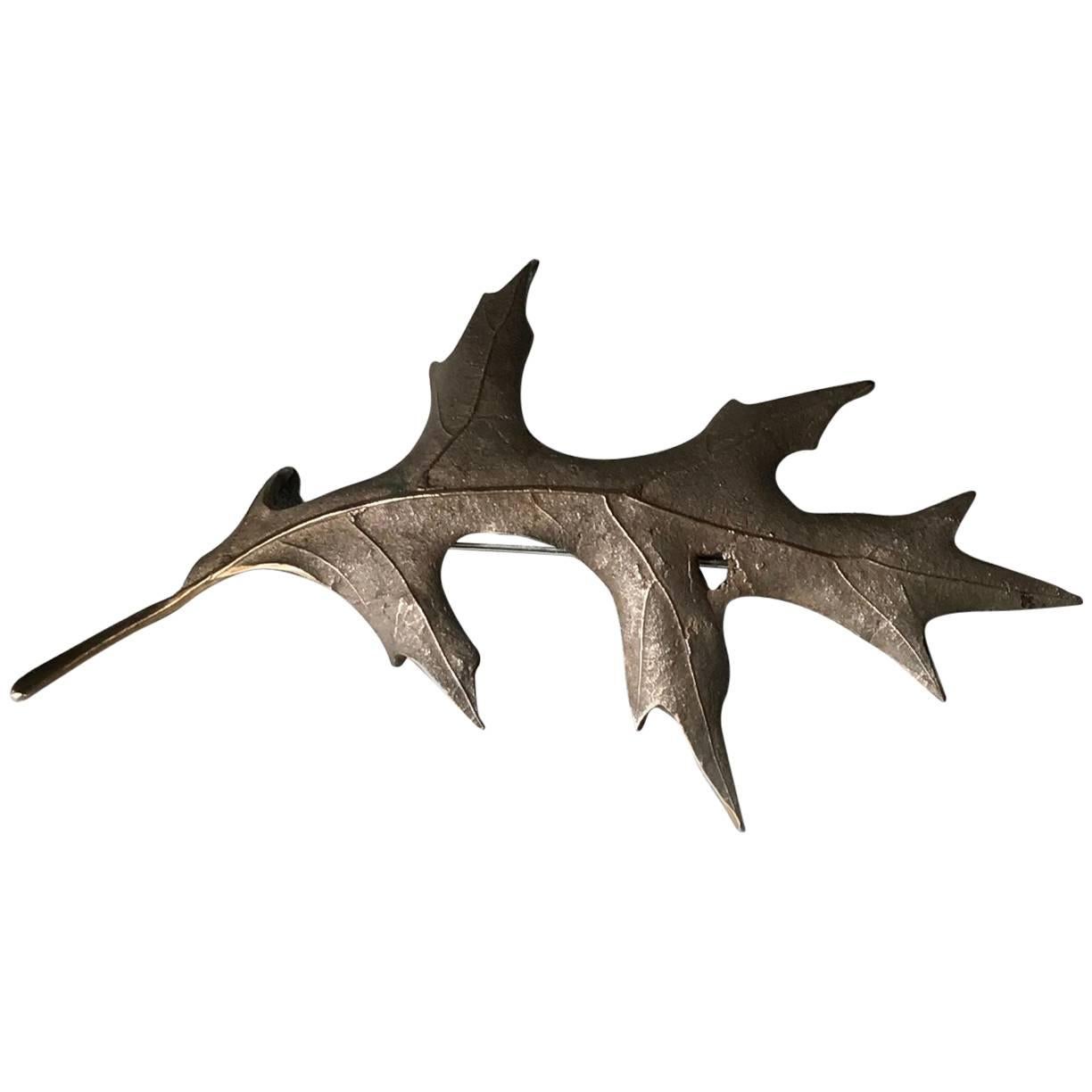 John Iversen Large Patinated Bronze "One of a Kind" Oak Leaf Brooch, Very Rare For Sale