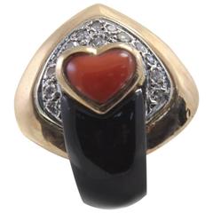 Coral Diamond Onyx Fashion Ring 5