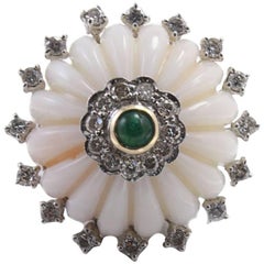Coral Diamond Emerald Ring