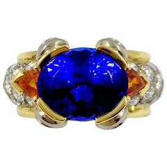 Tanzanite Mandarin Garnet Diamond Gold Ring 10