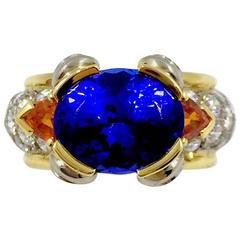 Tanzanite Mandarin Garnet Diamond Gold Ring