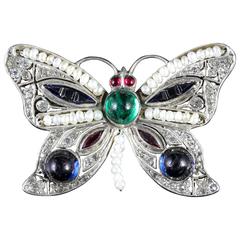 Antique Victorian Paste Silver Butterfly Brooch 8