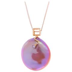 18 Carat Gold Coin Pearl and Diamond Pendant