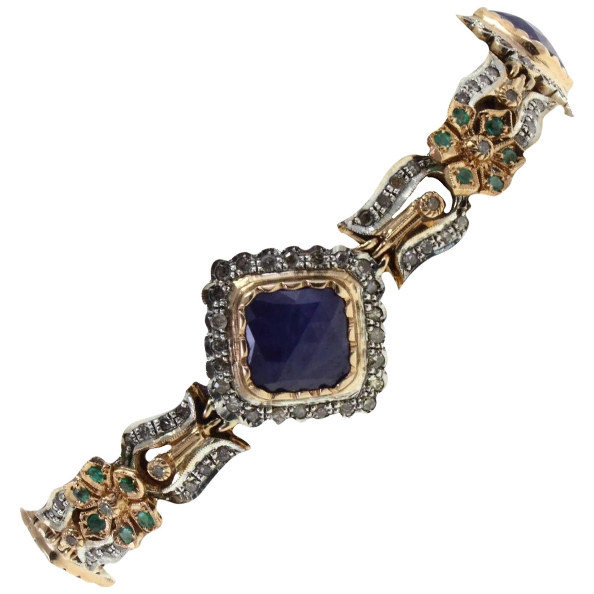  Gold and silver  Diamond Sapphire Emerald Bracelet