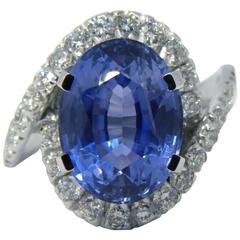 Original 1960s GIA Certified No Heat Oval Cut 6.99 Carat Sapphire Cocktail Ring 10