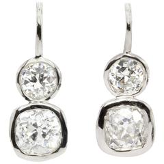 GIA 2.38 Carat Old Mine and Old European Diamond Platinum Earrings 12