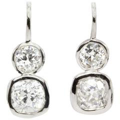 GIA 2.38 Carat Old Mine and Old European Diamond Platinum Earrings