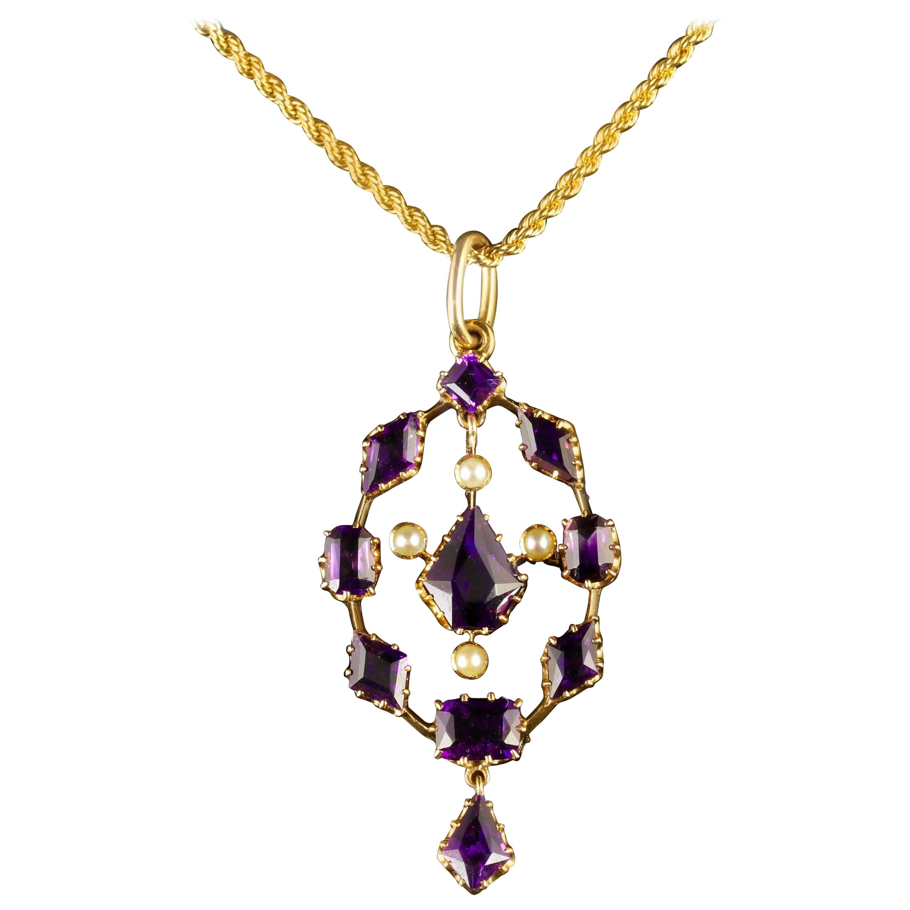 Antique Victorian Amethyst Pendant and Necklace 15 Carat Gold
