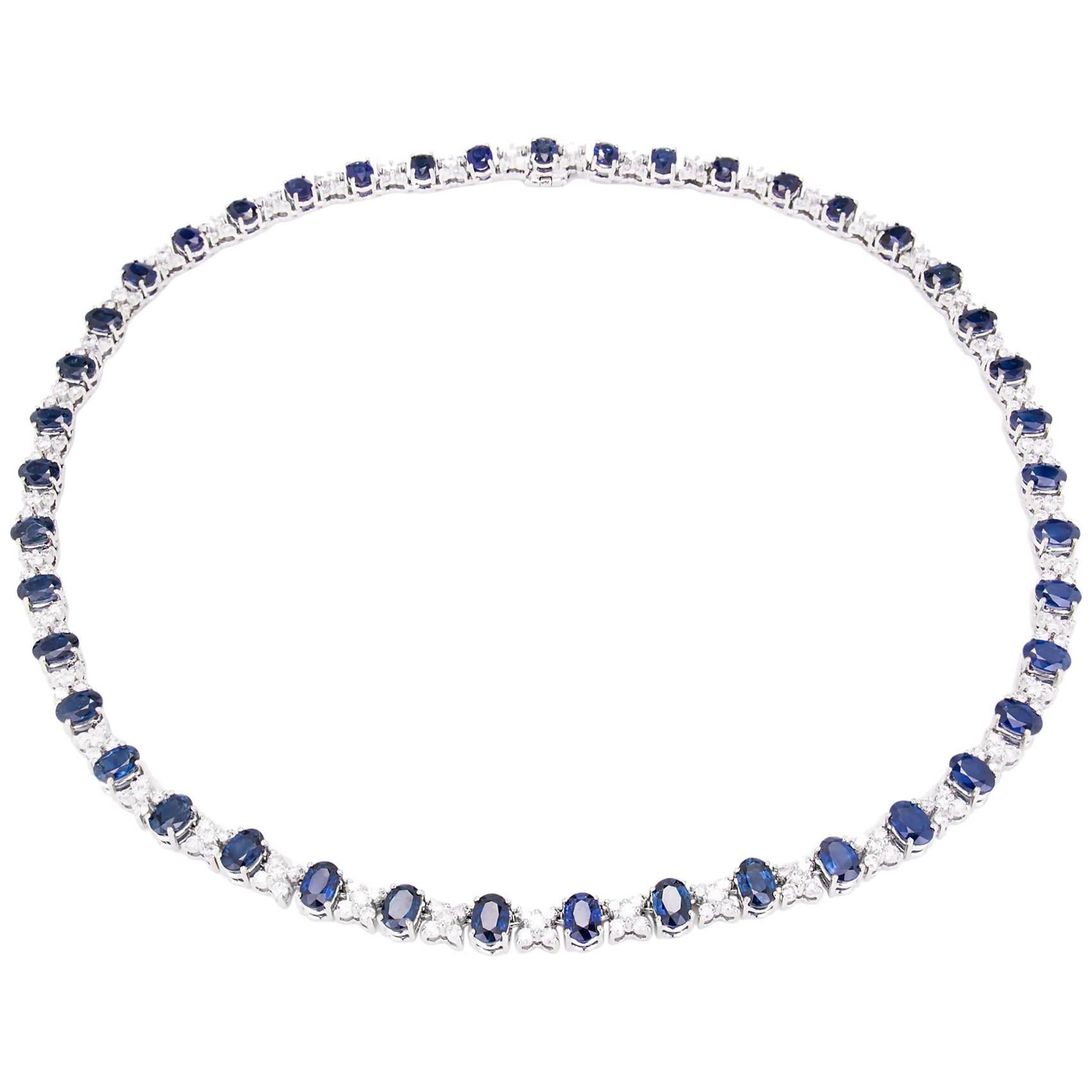 GIA Certified 23.45 Carat Sapphire Diamond Gold Necklace