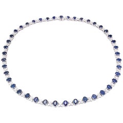 GIA Certified 23.45 Carat Sapphire Diamond Gold Necklace