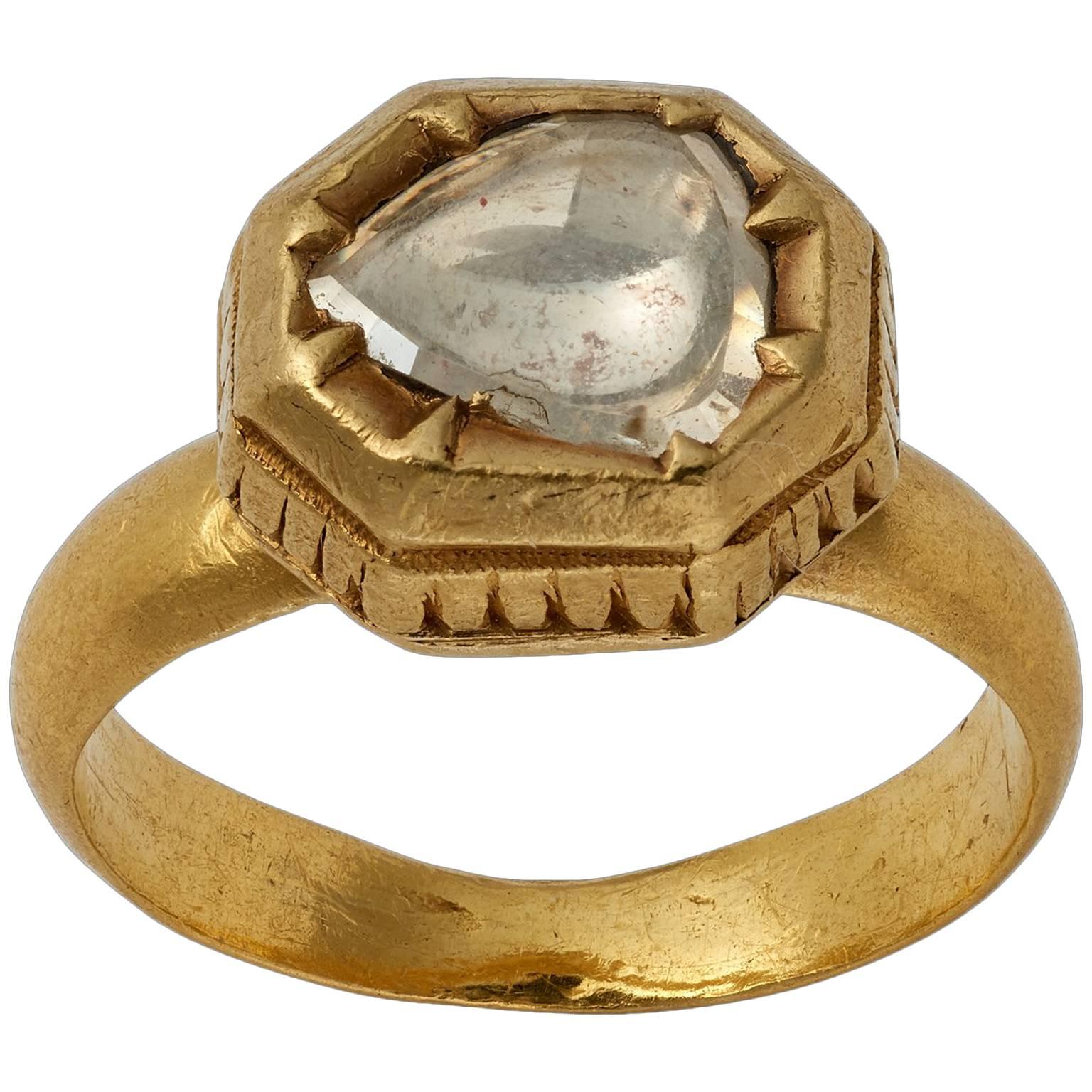 Indian Gold Ring with Diamond For Sale