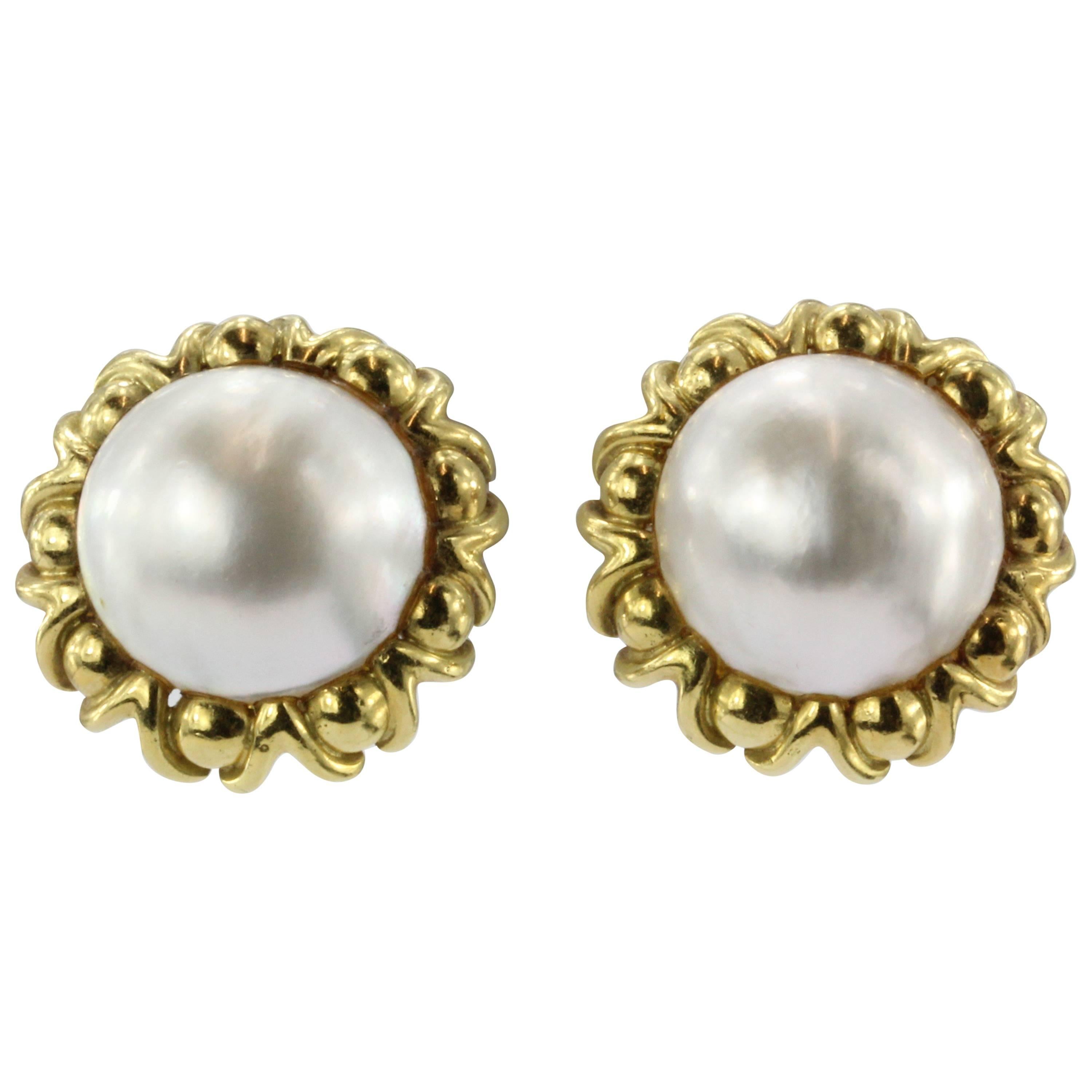 Cartier Mabe Pearl Yellow Gold Clip-On Earrings, circa 1970s