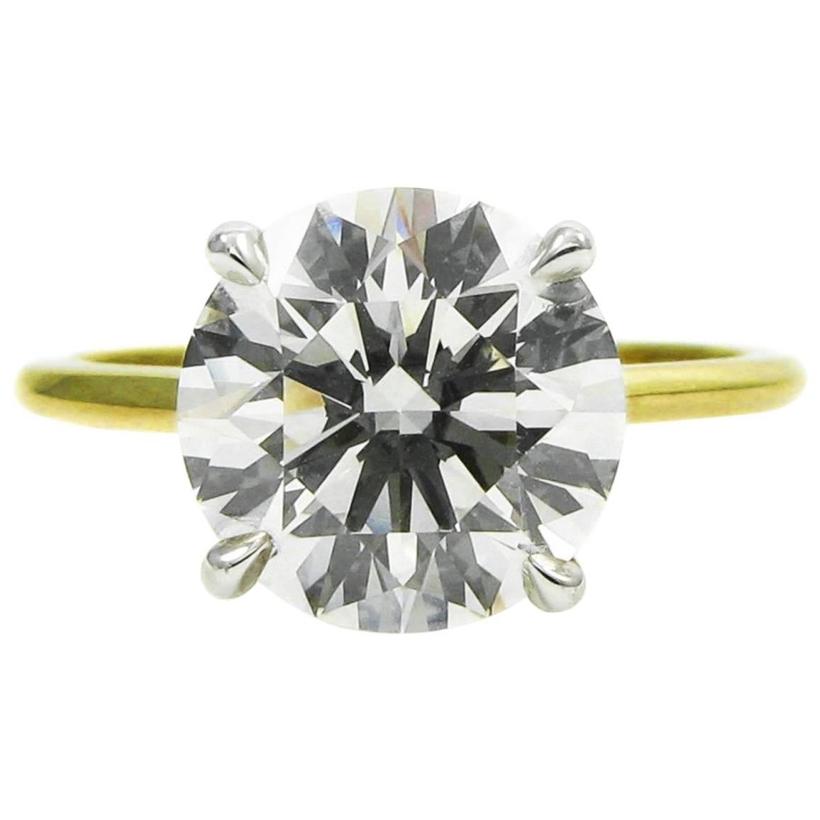 GIA Certified 3.18 Carat Diamond and Yellow Gold Solitaire Engagement Ring