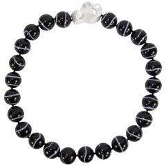 Beautiful Large Black Banded Agate Bead Statement Necklace 3