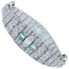 Elegant Art Deco Emerald Diamond Bracelet
